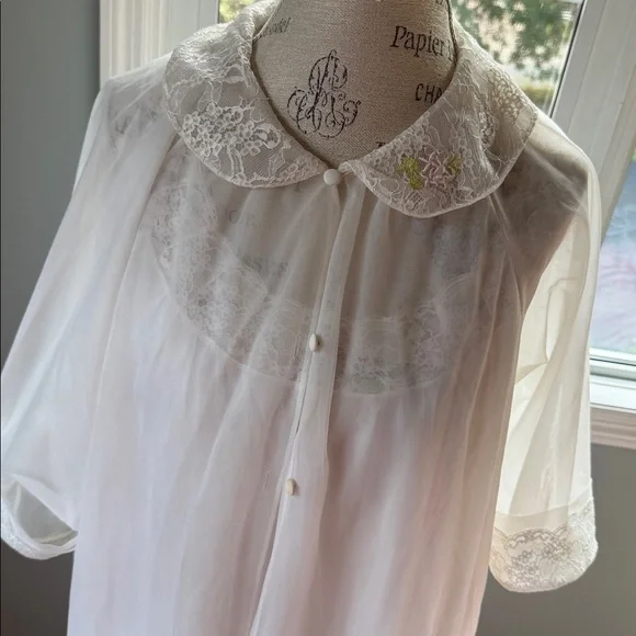 Vintage Vanity Fair peignoir robe & nightgown set Ivory/white floral EVC size L - Picture 2 of 11